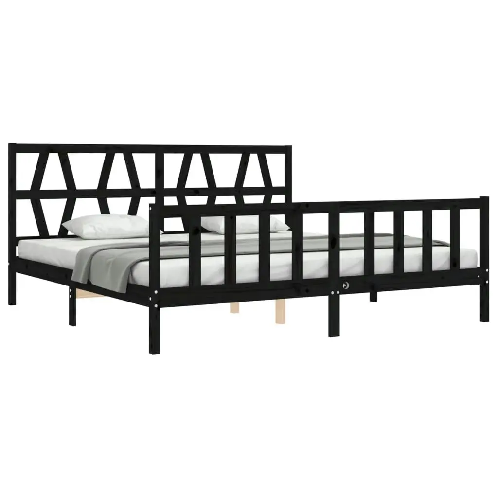 Bed Frame without Mattress Black 183x203 cm King Solid Wood Pine 3192510