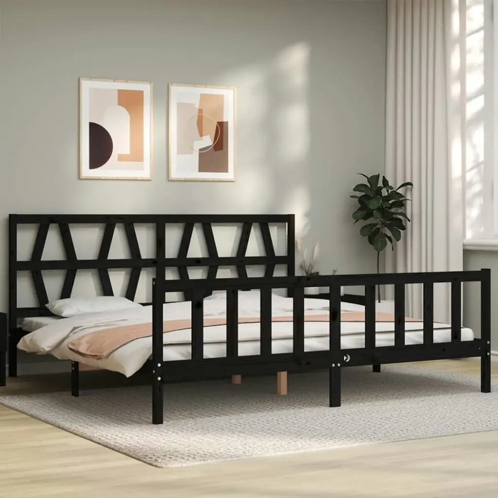 Bed Frame without Mattress Black 183x203 cm King Solid Wood Pine 3192510