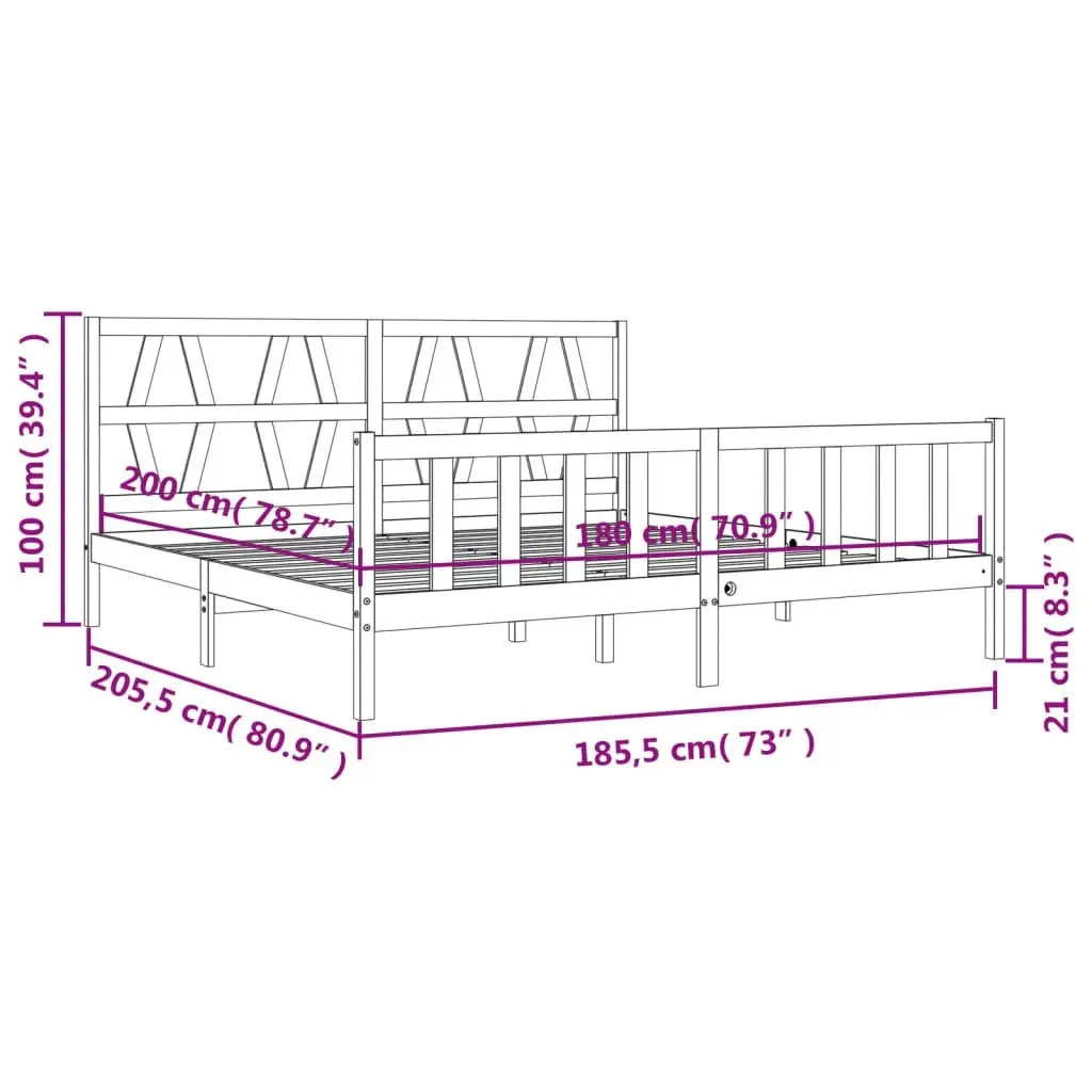 Bed Frame without Mattress Black 183x203 cm King Solid Wood Pine 3192510