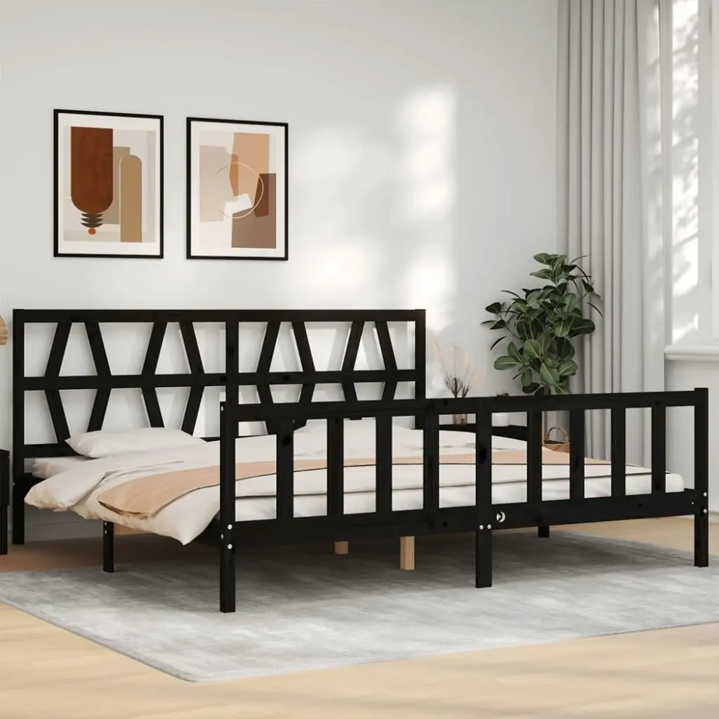 Bed Frame without Mattress Black 183x203 cm King Solid Wood Pine 3192510