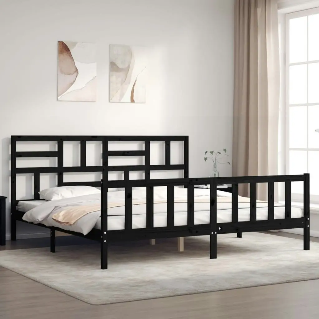 Bed Frame without Mattress Black 183x203 cm King Solid Wood Pine 3193095