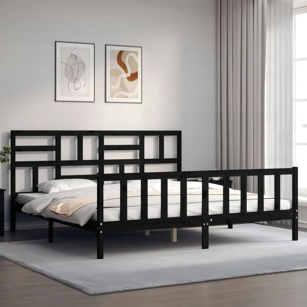 Bed Frame without Mattress Black 183x203 cm King Solid Wood Pine 3193095