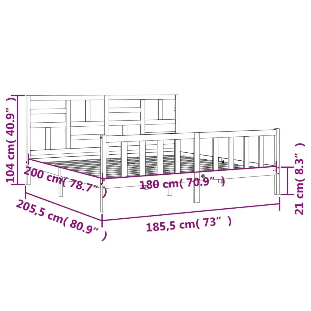 Bed Frame without Mattress Black 183x203 cm King Solid Wood Pine 3193095