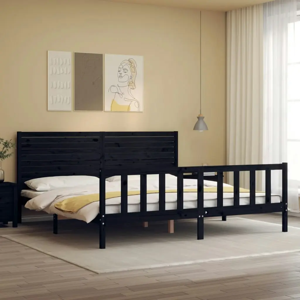 Bed Frame with Headboard Black 183x203 cm King Solid Wood 3193225