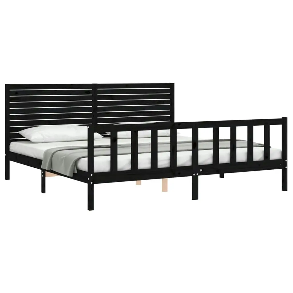 Bed Frame with Headboard Black 183x203 cm King Solid Wood 3193225