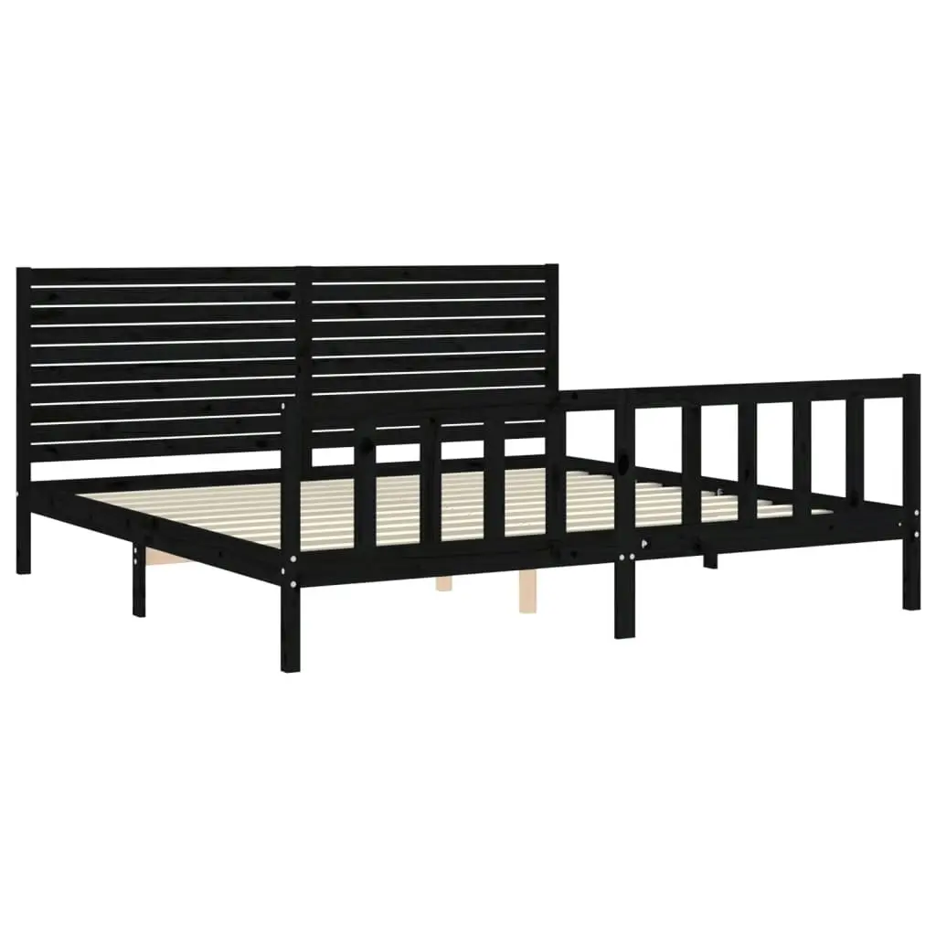 Bed Frame with Headboard Black 183x203 cm King Solid Wood 3193225