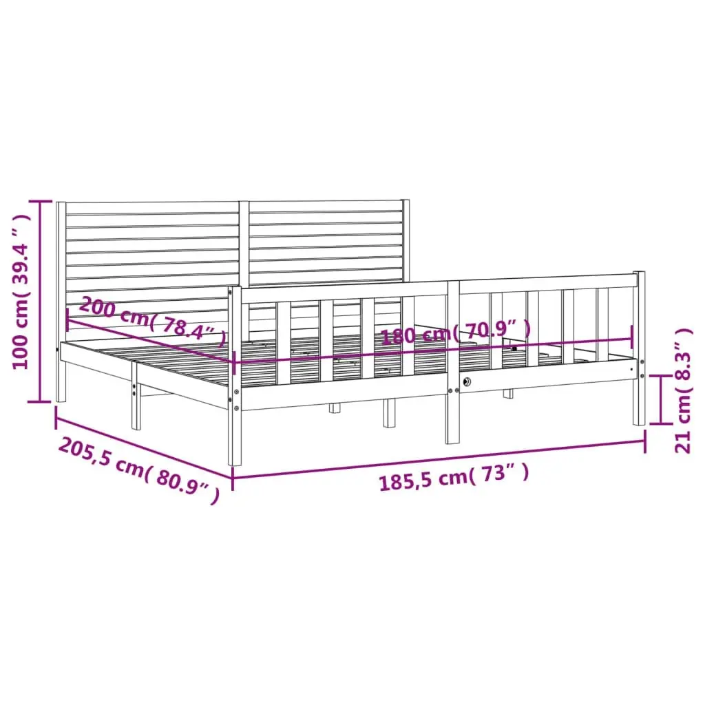 Bed Frame with Headboard Black 183x203 cm King Solid Wood 3193225