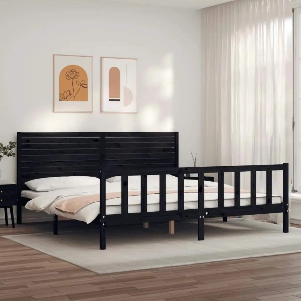 Bed Frame with Headboard Black 183x203 cm King Solid Wood 3193225