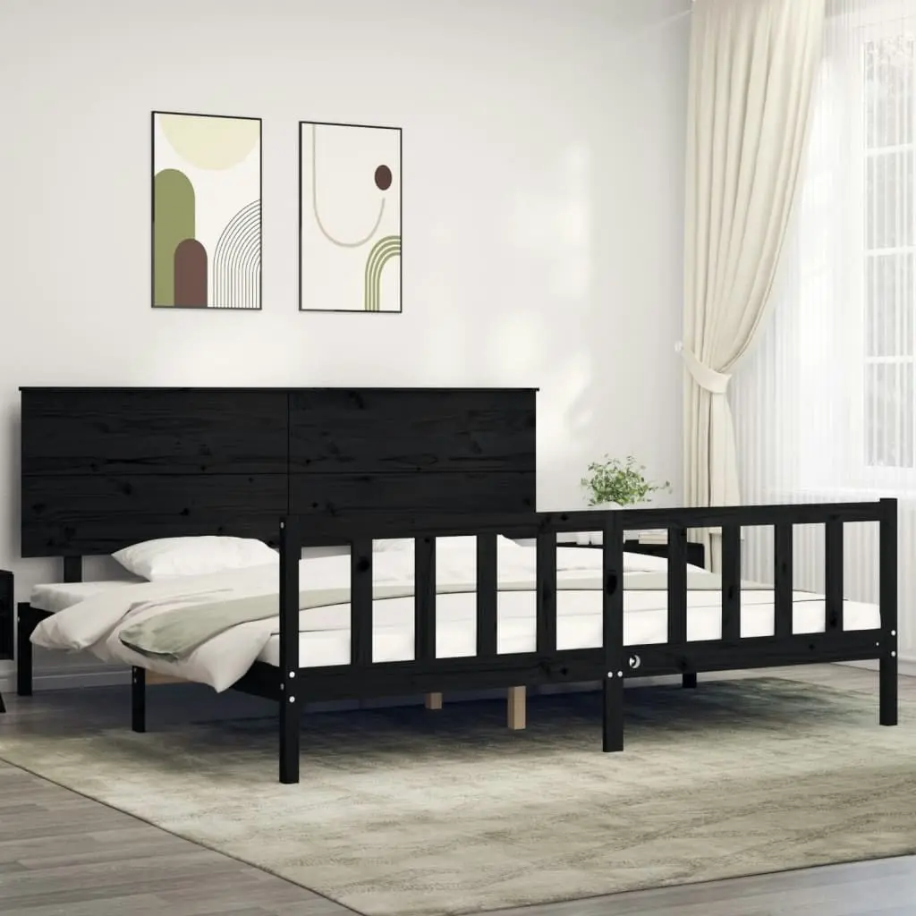 Bed Frame without Mattress Black 183x203 cm King Solid Wood Pine 3193420