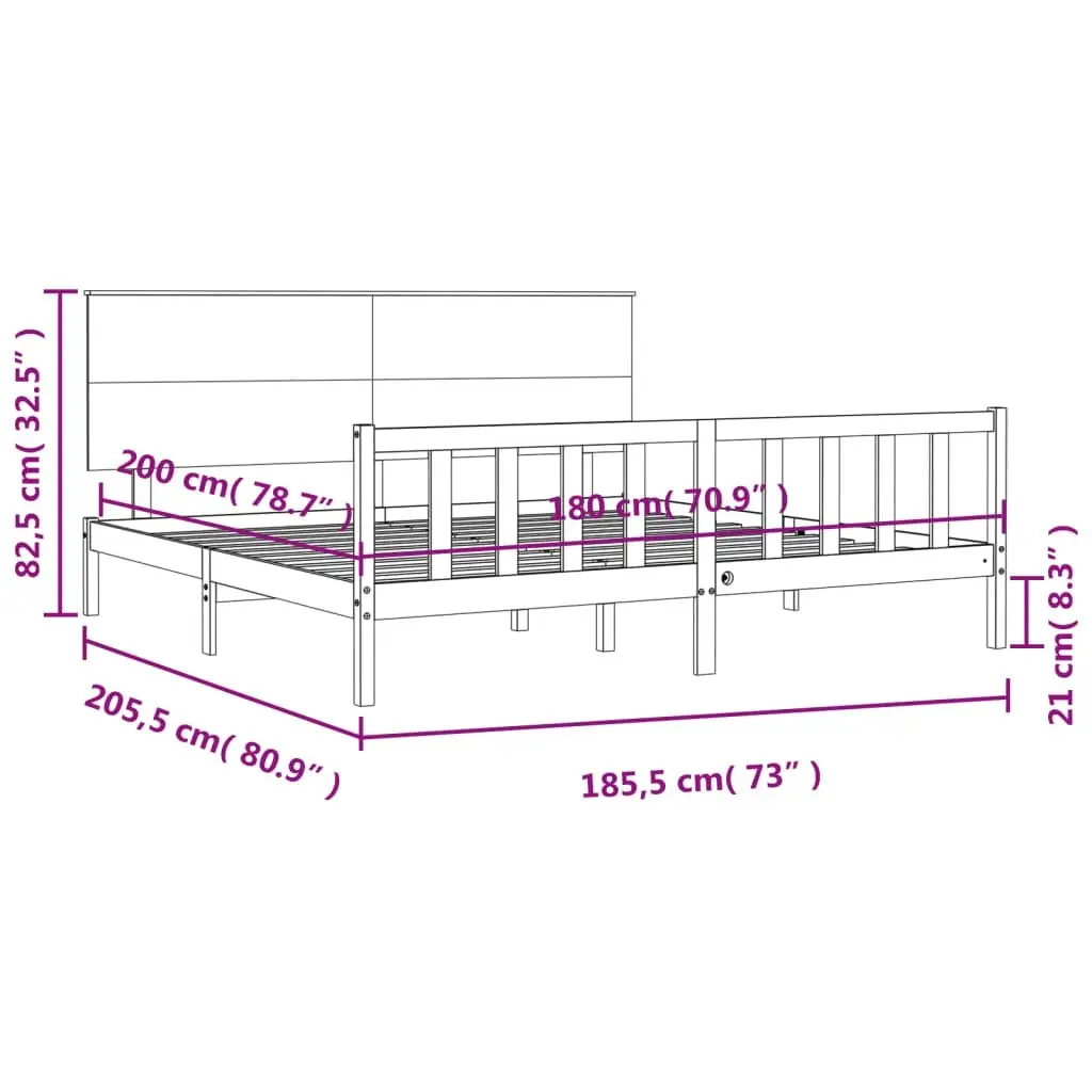 Bed Frame without Mattress Black 183x203 cm King Solid Wood Pine 3193420