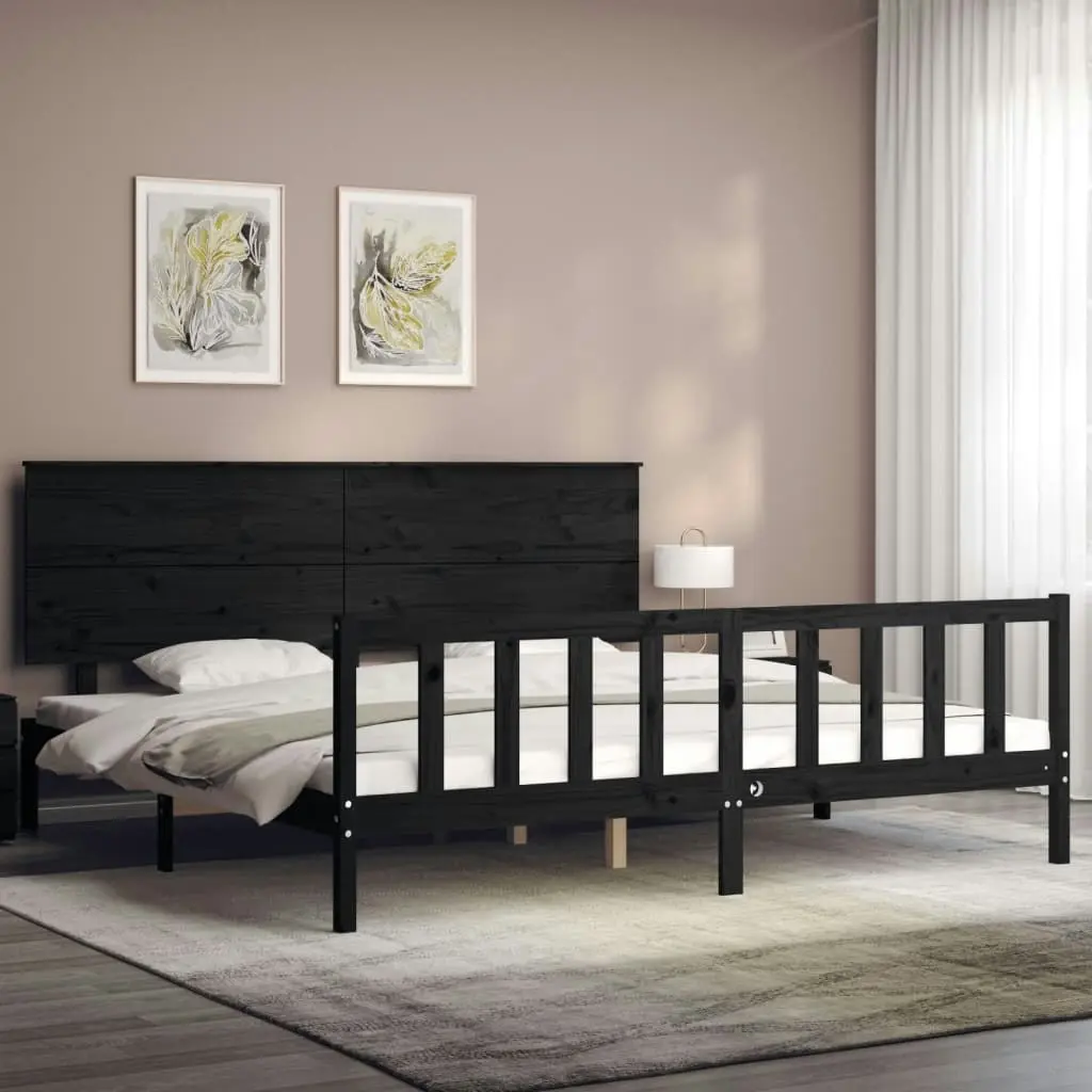 Bed Frame without Mattress Black 183x203 cm King Solid Wood Pine 3193420