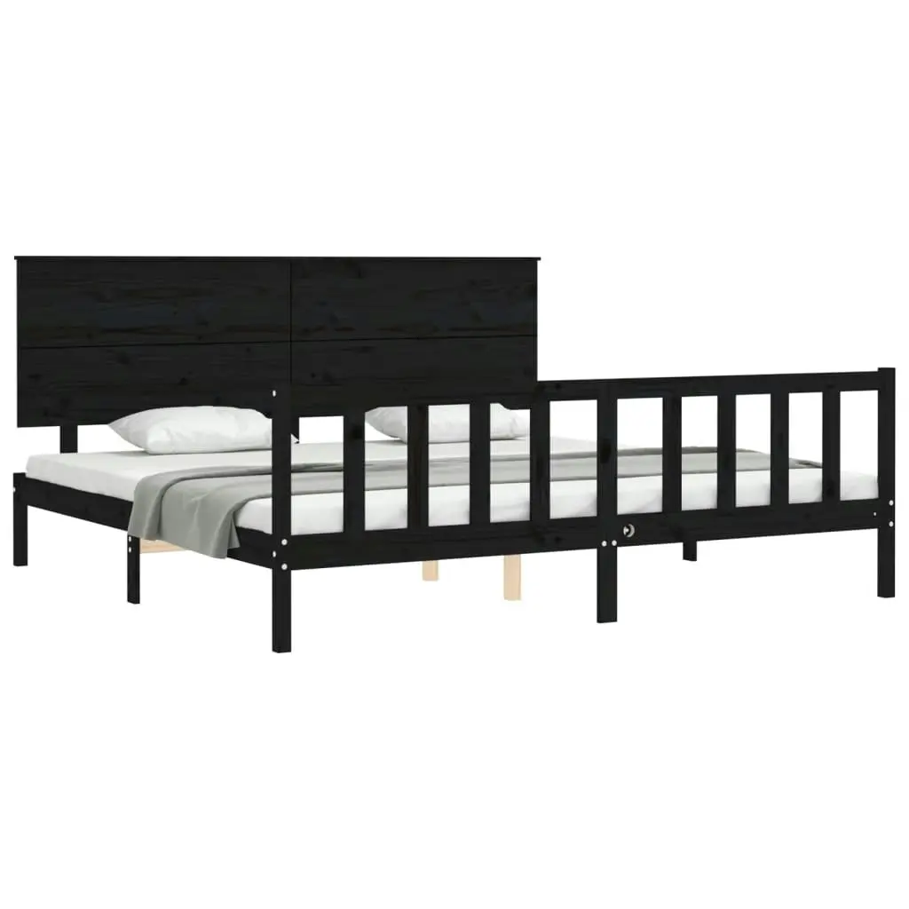 Bed Frame without Mattress Black 183x203 cm King Solid Wood Pine 3193420