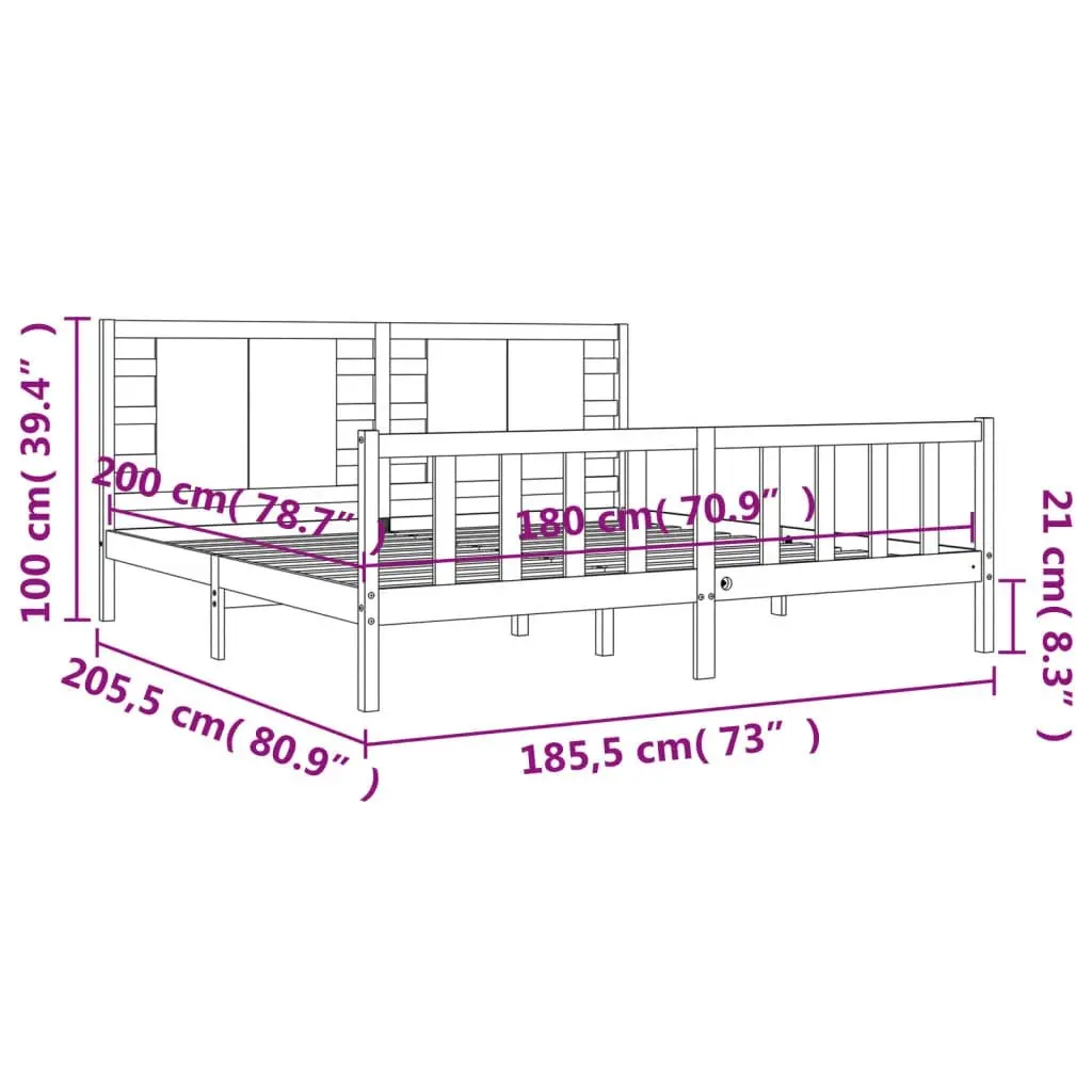 Bed Frame without Mattress Black 183x203 cm King Solid Wood Pine 3192835