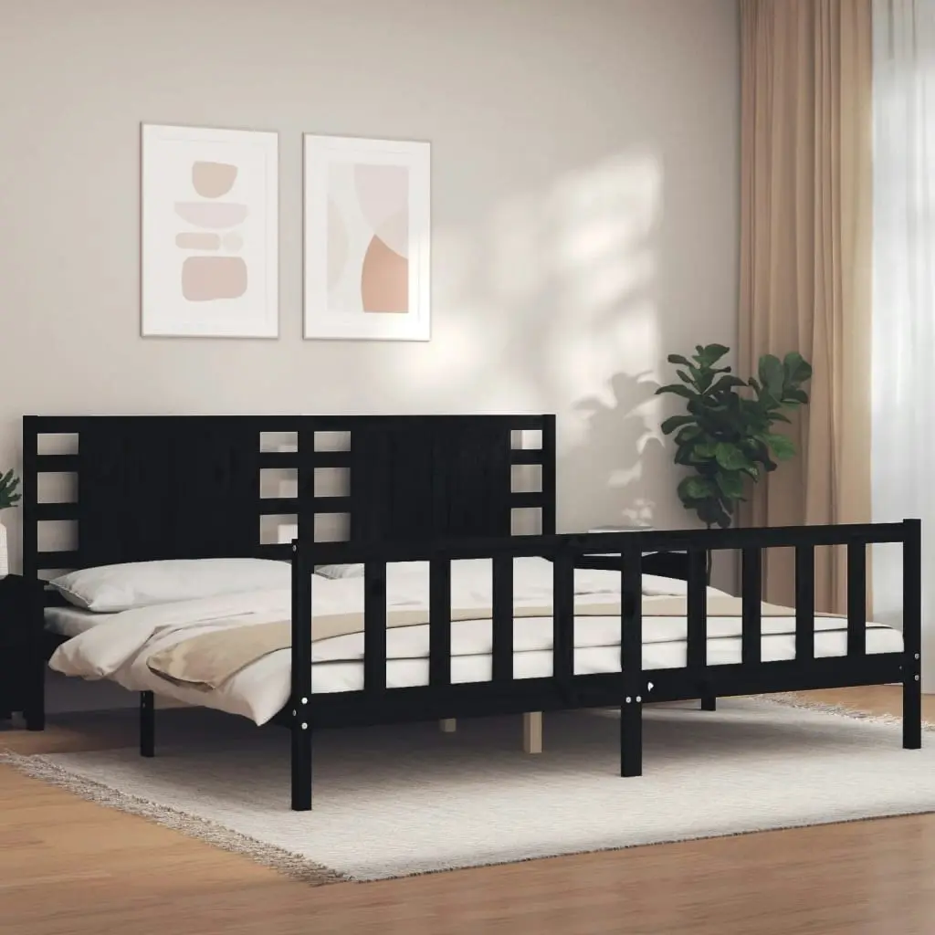 Bed Frame without Mattress Black 183x203 cm King Solid Wood Pine 3192835