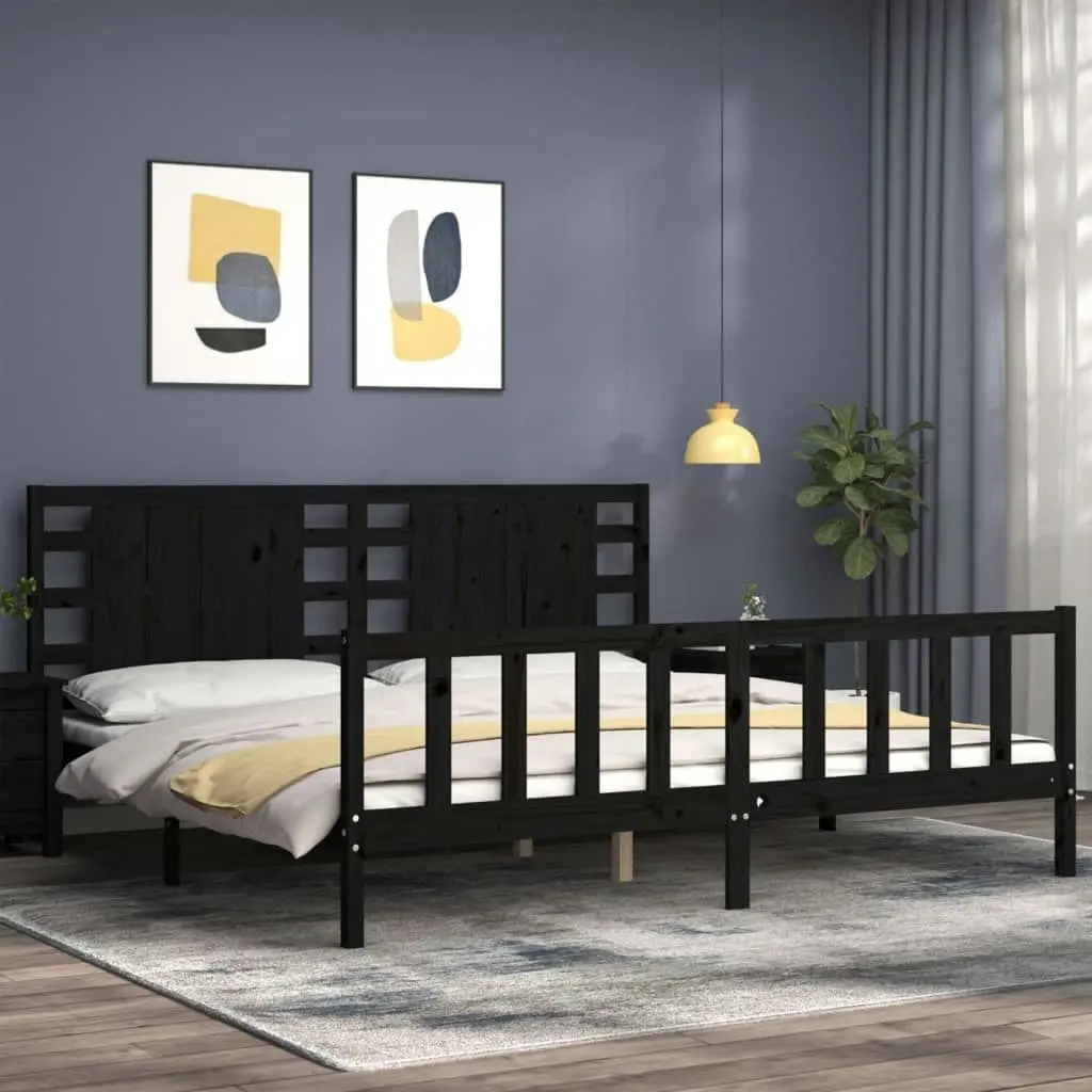 Bed Frame without Mattress Black 183x203 cm King Solid Wood Pine 3192835