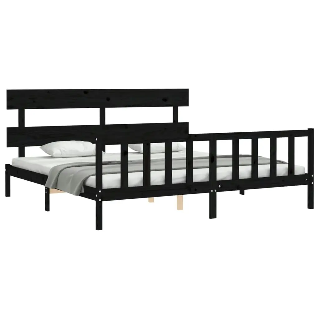 Bed Frame without Mattress Black 183x203 cm King Solid Wood Pine 3193290