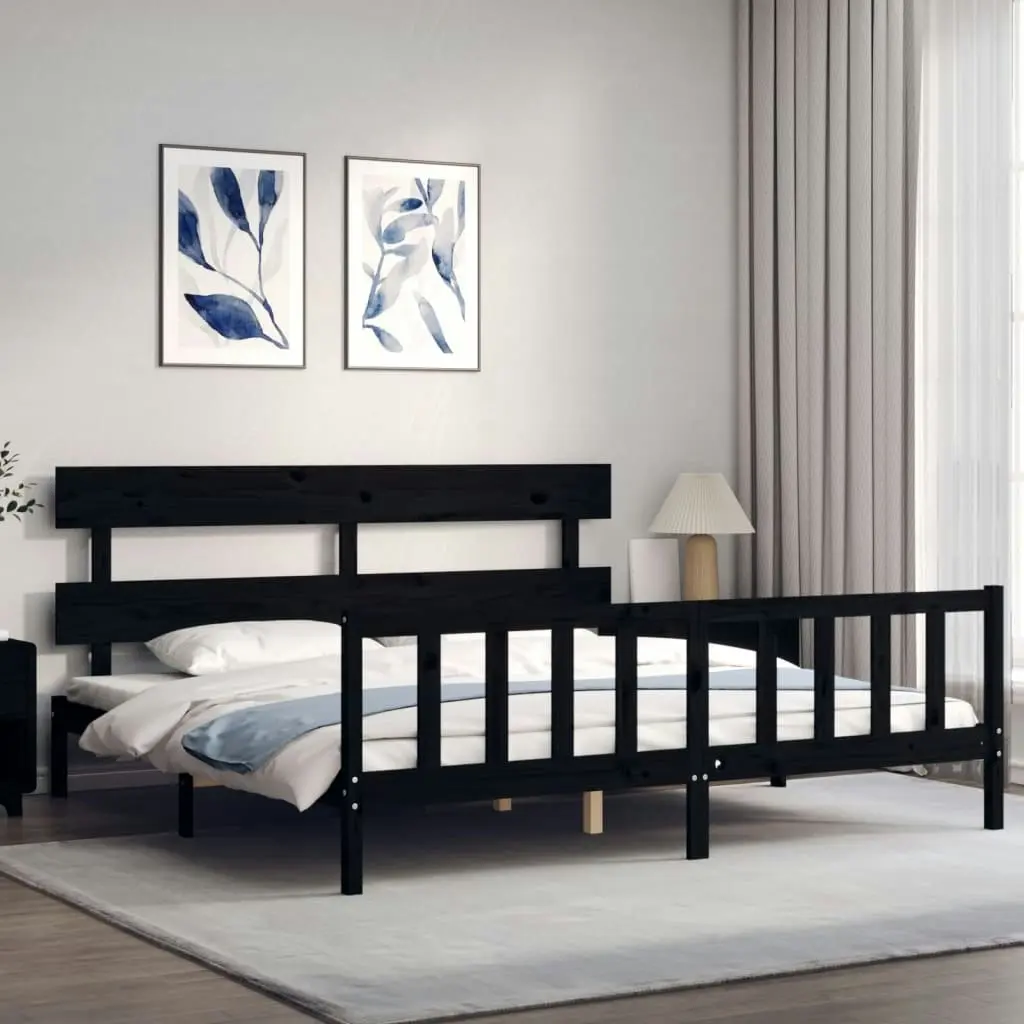 Bed Frame without Mattress Black 183x203 cm King Solid Wood Pine 3193290