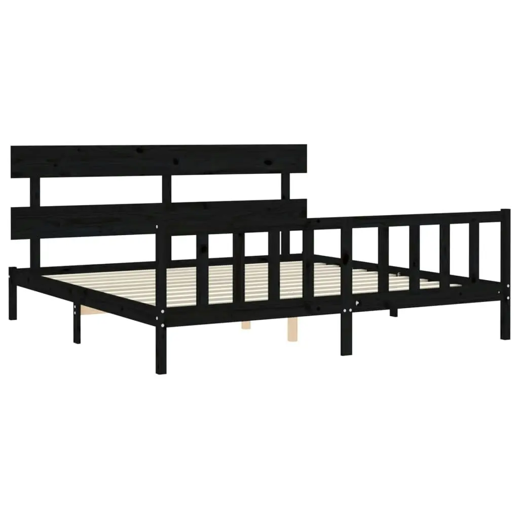 Bed Frame without Mattress Black 183x203 cm King Solid Wood Pine 3193290