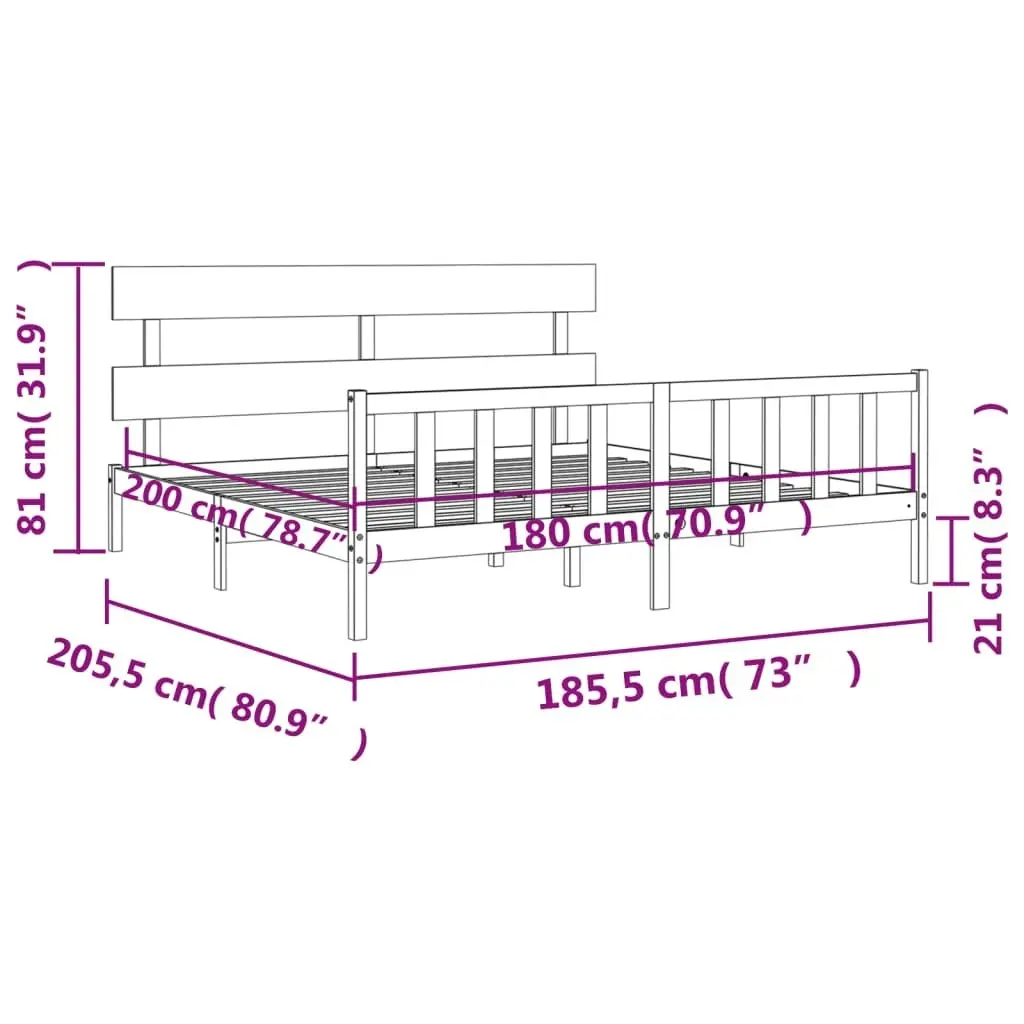 Bed Frame without Mattress Black 183x203 cm King Solid Wood Pine 3193290