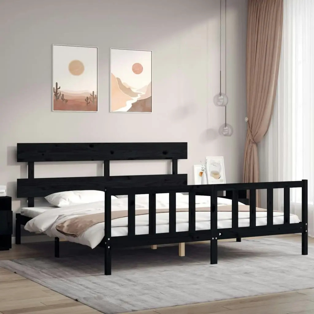 Bed Frame without Mattress Black 183x203 cm King Solid Wood Pine 3193290