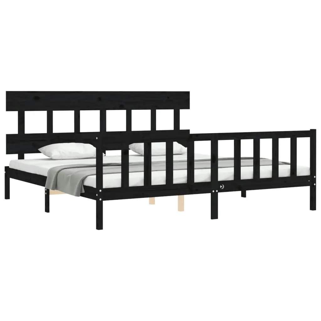 Bed Frame without Mattress Black 183x203 cm King Solid Wood Pine 3193355