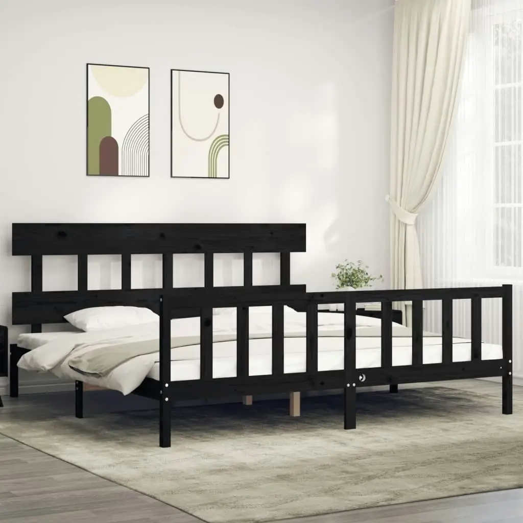 Bed Frame without Mattress Black 183x203 cm King Solid Wood Pine 3193355