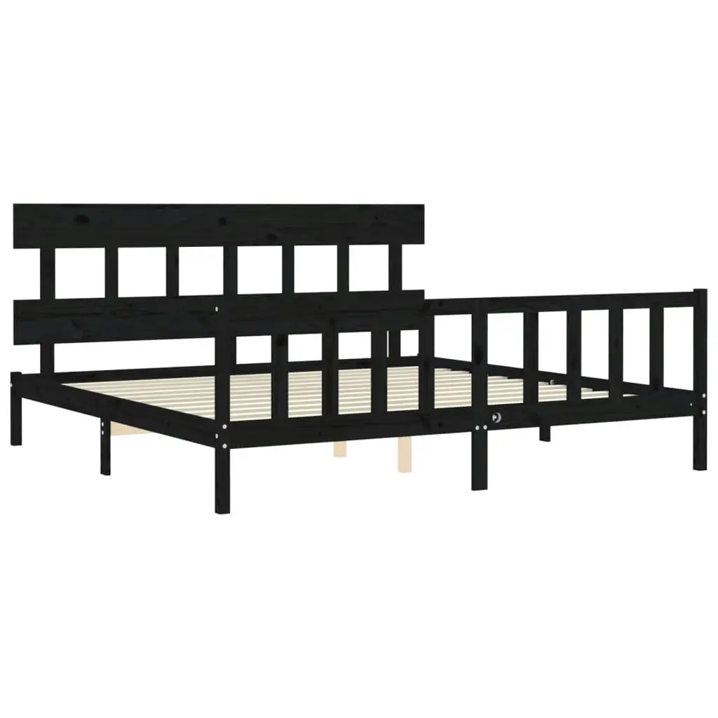 Bed Frame without Mattress Black 183x203 cm King Solid Wood Pine 3193355