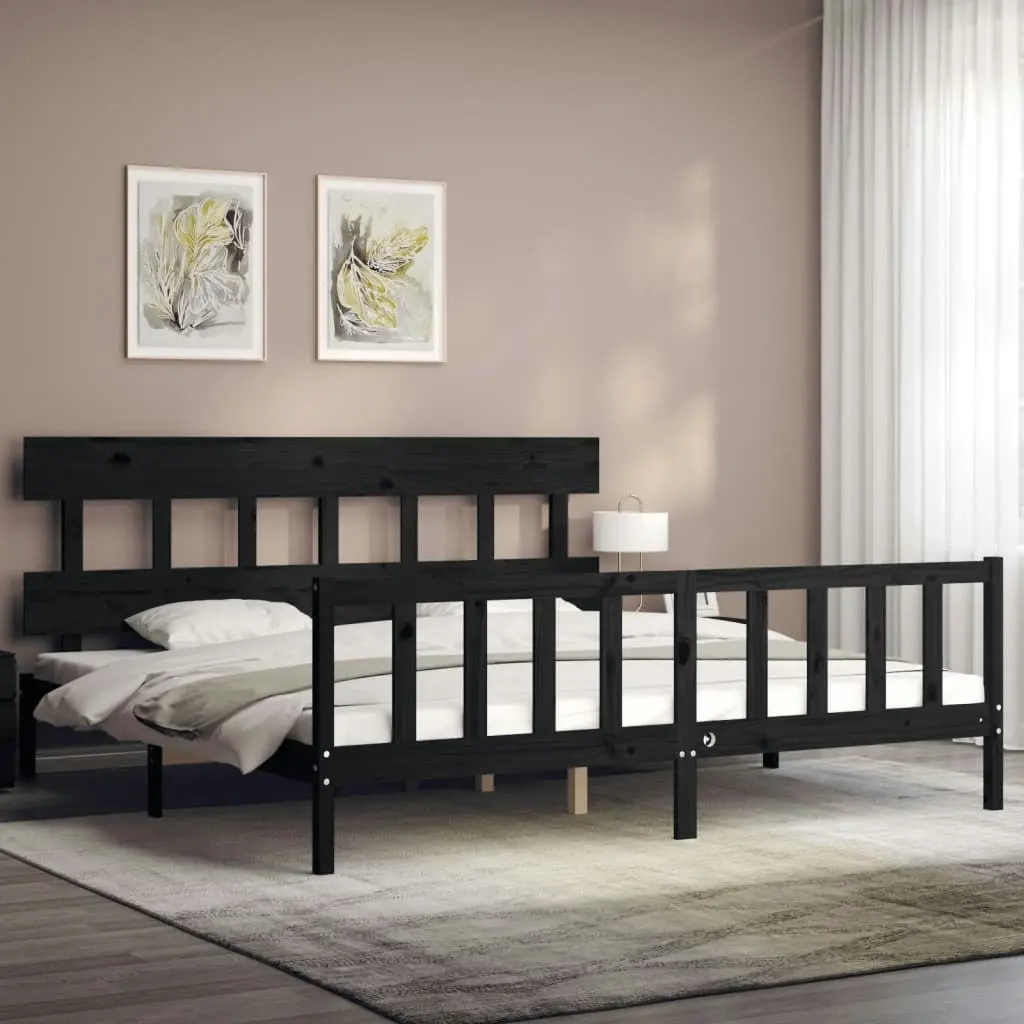 Bed Frame without Mattress Black 183x203 cm King Solid Wood Pine 3193355