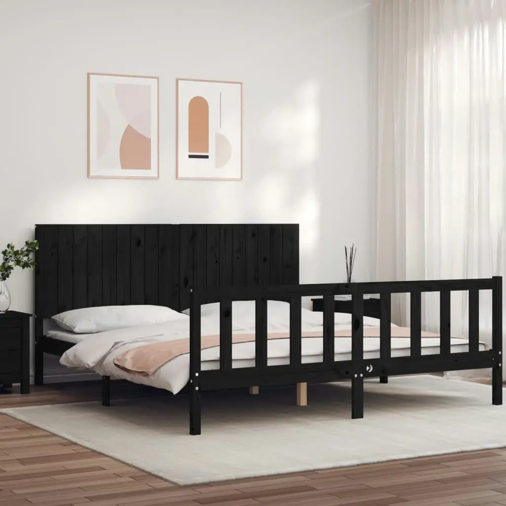 Bed Frame without Mattress Black 183x203 cm King Solid Wood Pine 3192965