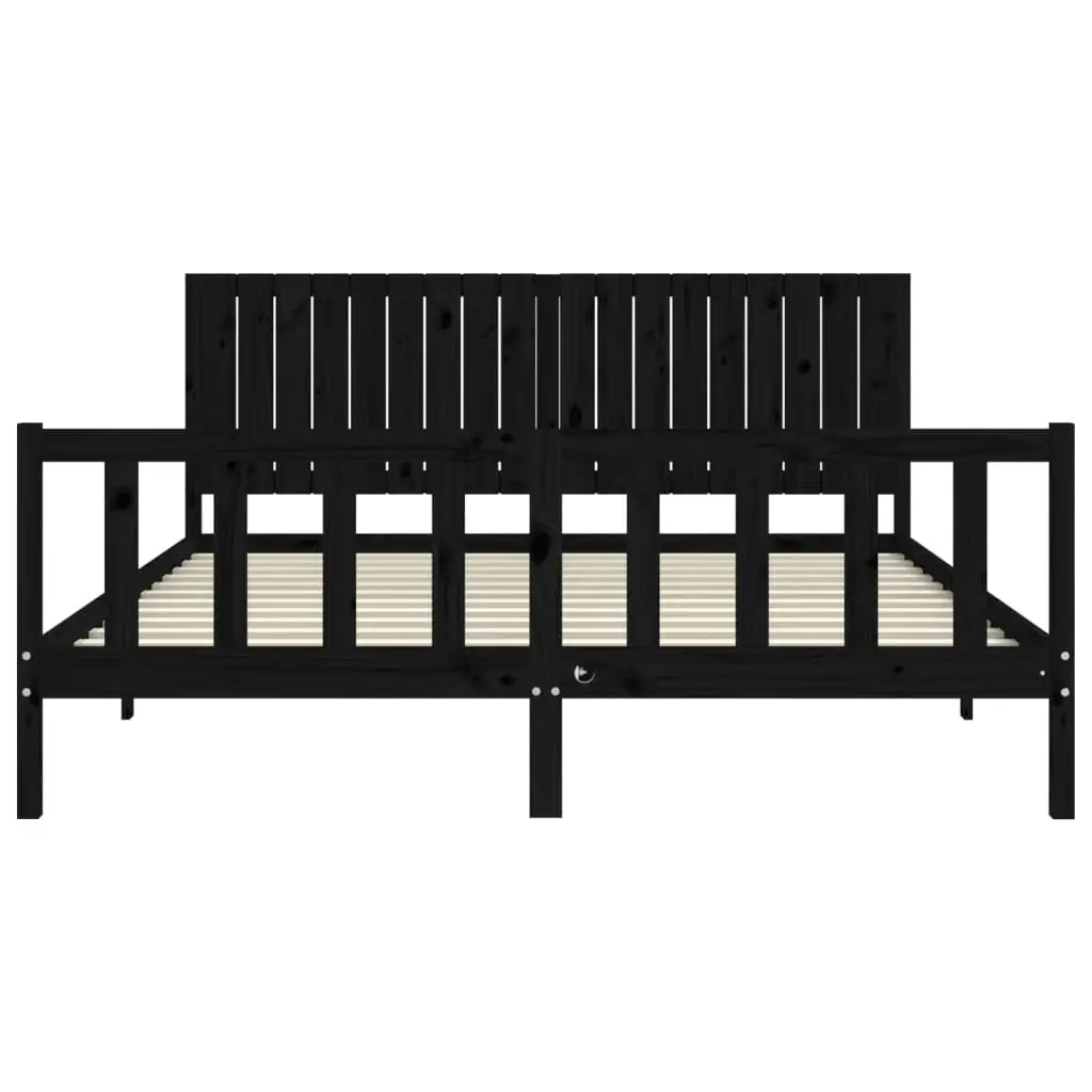 Bed Frame without Mattress Black 183x203 cm King Solid Wood Pine 3192965