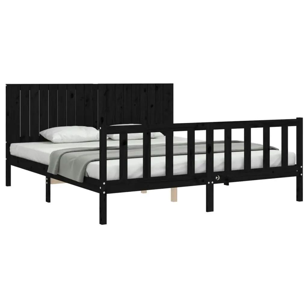 Bed Frame without Mattress Black 183x203 cm King Solid Wood Pine 3192965