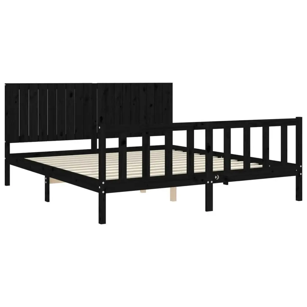 Bed Frame without Mattress Black 183x203 cm King Solid Wood Pine 3192965