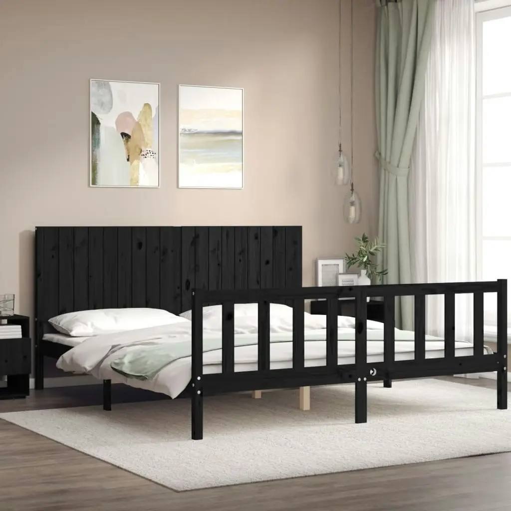 Bed Frame without Mattress Black 183x203 cm King Solid Wood Pine 3192965