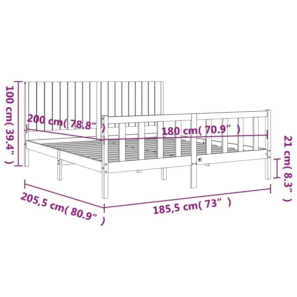 Bed Frame without Mattress Black 183x203 cm King Solid Wood Pine 3192965