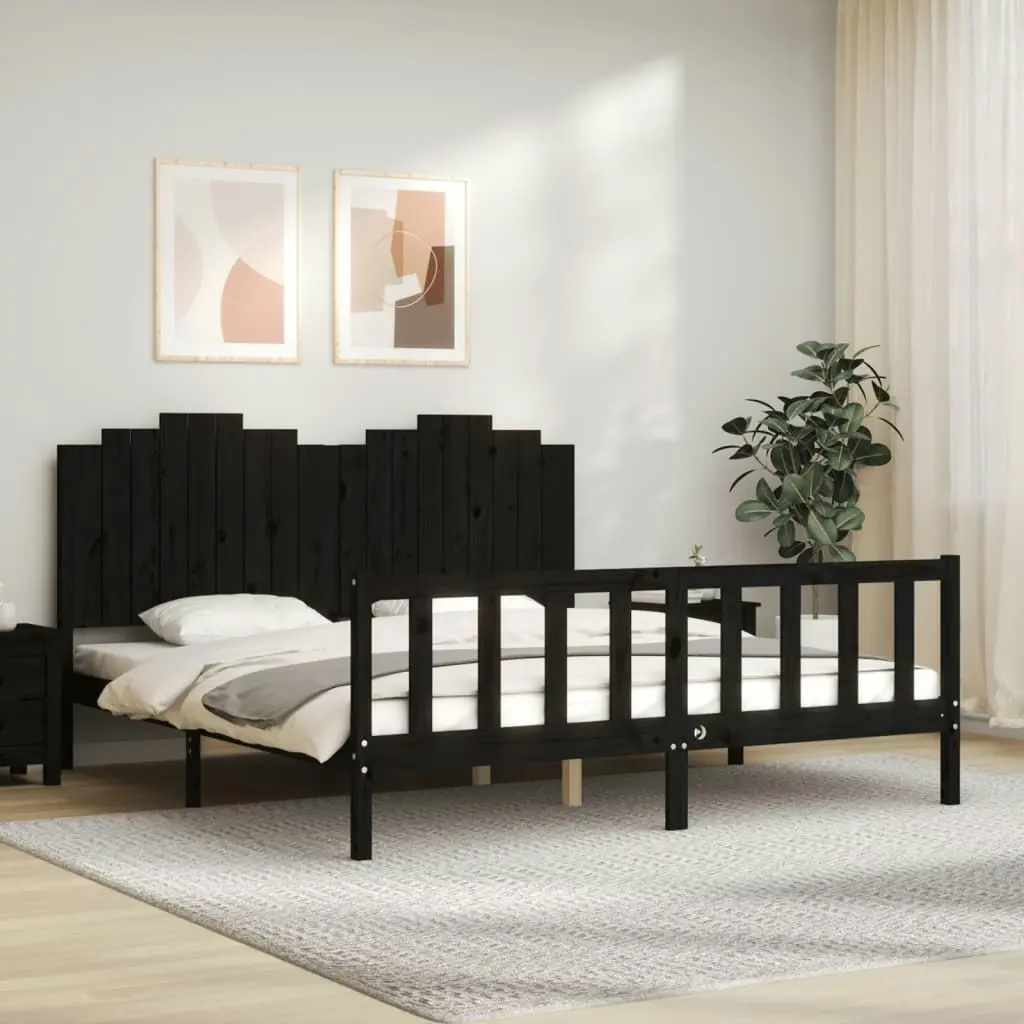 Bed Frame without Mattress Black 183x203 cm King Solid Wood Pine 3192315