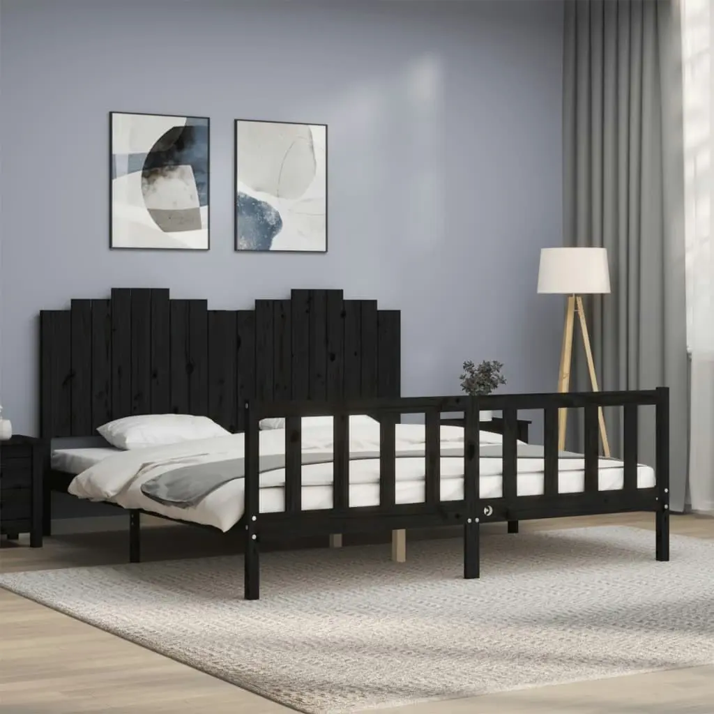 Bed Frame without Mattress Black 183x203 cm King Solid Wood Pine 3192315