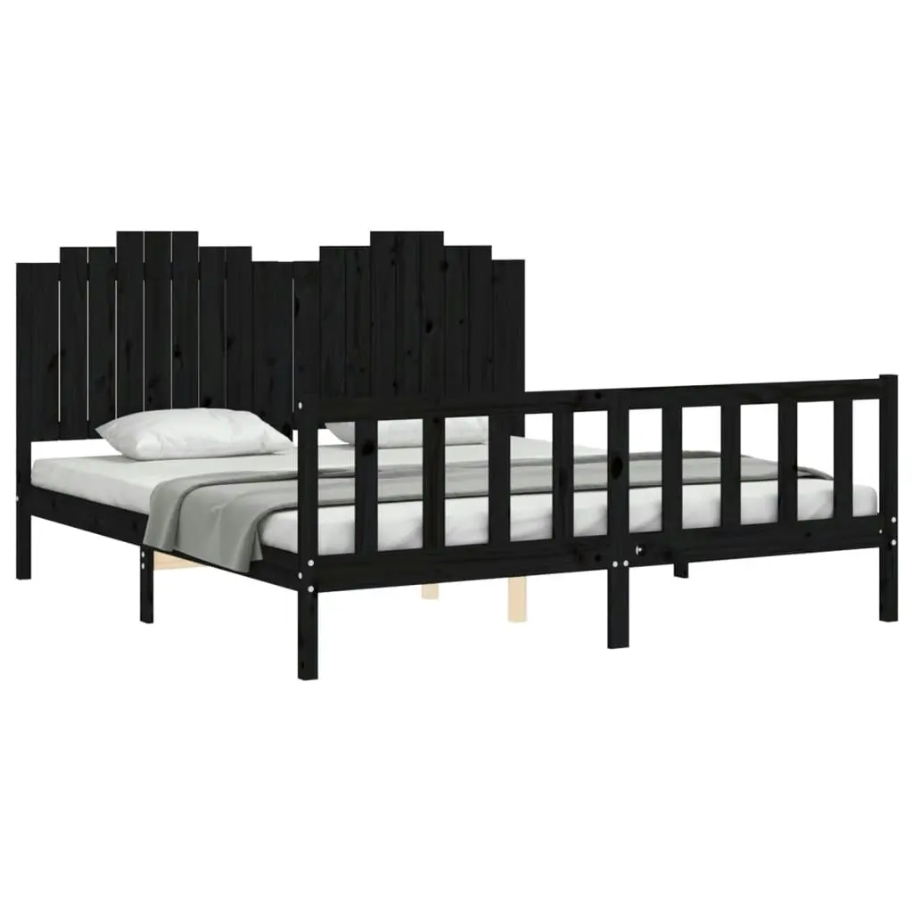 Bed Frame without Mattress Black 183x203 cm King Solid Wood Pine 3192315