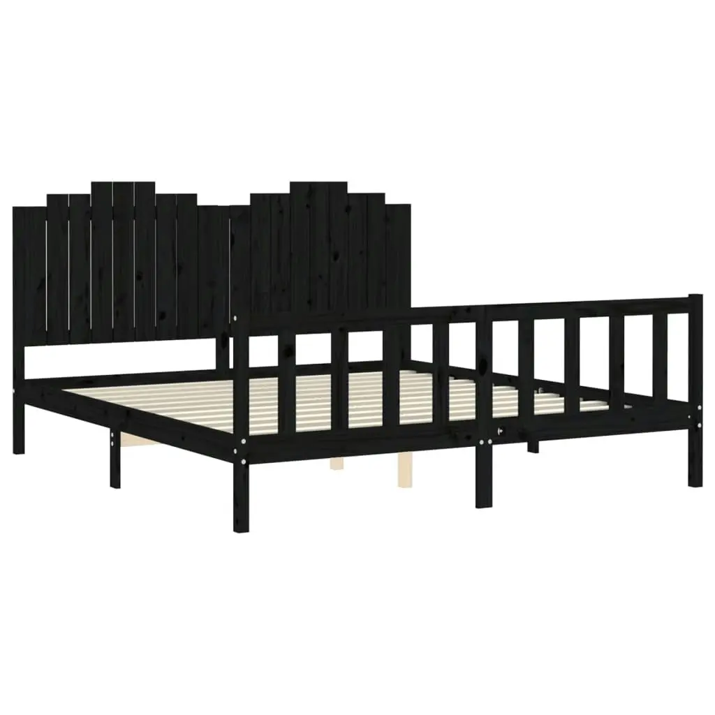 Bed Frame without Mattress Black 183x203 cm King Solid Wood Pine 3192315