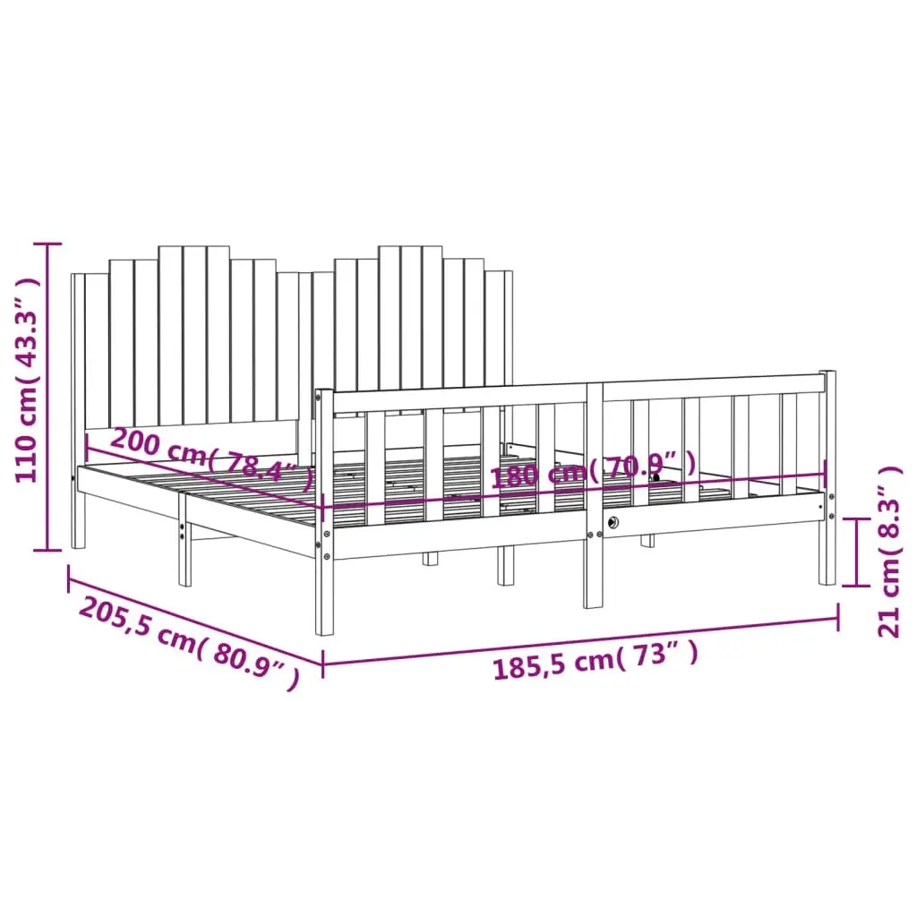 Bed Frame without Mattress Black 183x203 cm King Solid Wood Pine 3192315