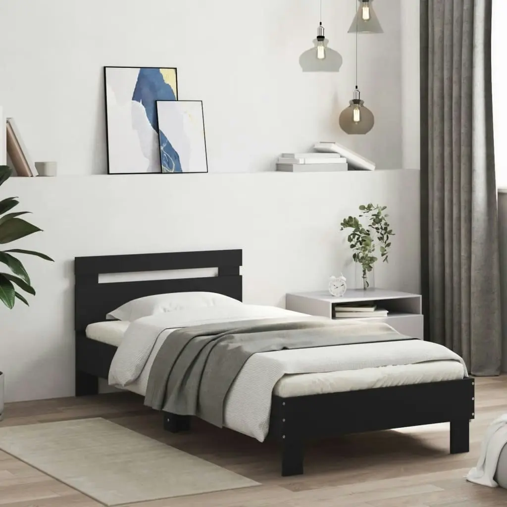 Bed Frame with Headboard Black 90x190 cm Engineered wood 838562