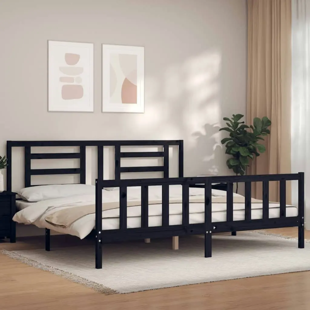 Bed Frame without Mattress Black 183x203 cm King Solid Wood Pine 3192900