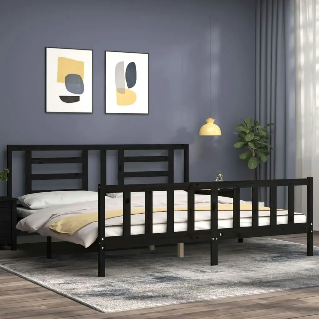 Bed Frame without Mattress Black 183x203 cm King Solid Wood Pine 3192900