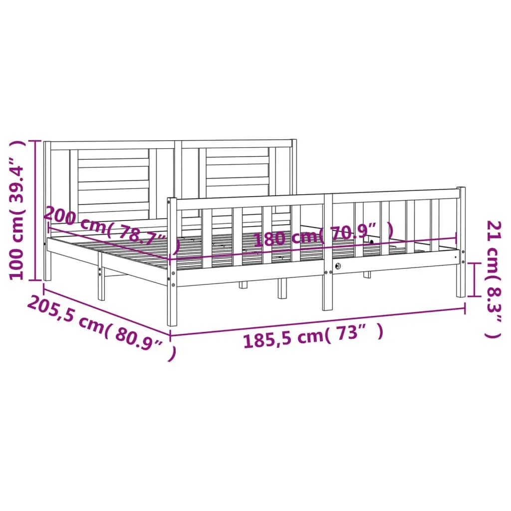 Bed Frame without Mattress Black 183x203 cm King Solid Wood Pine 3192900