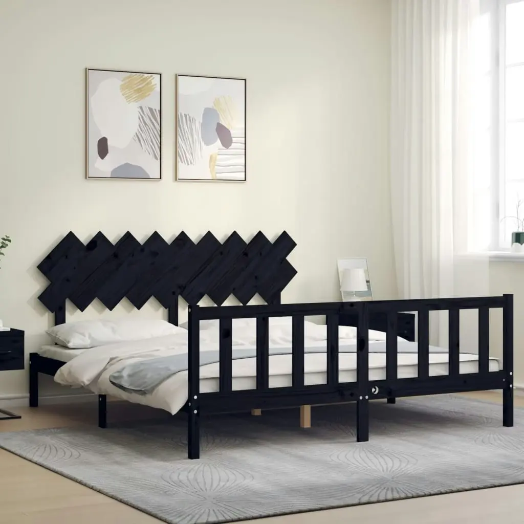 Bed Frame without Mattress Black 183x203 cm King Solid Wood Pine 3193485