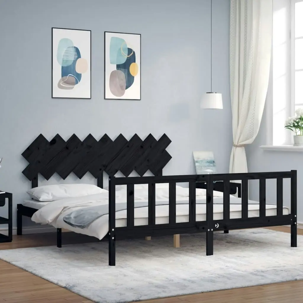 Bed Frame without Mattress Black 183x203 cm King Solid Wood Pine 3193485