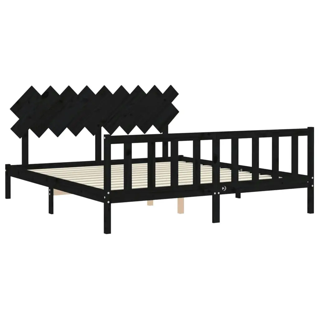 Bed Frame without Mattress Black 183x203 cm King Solid Wood Pine 3193485