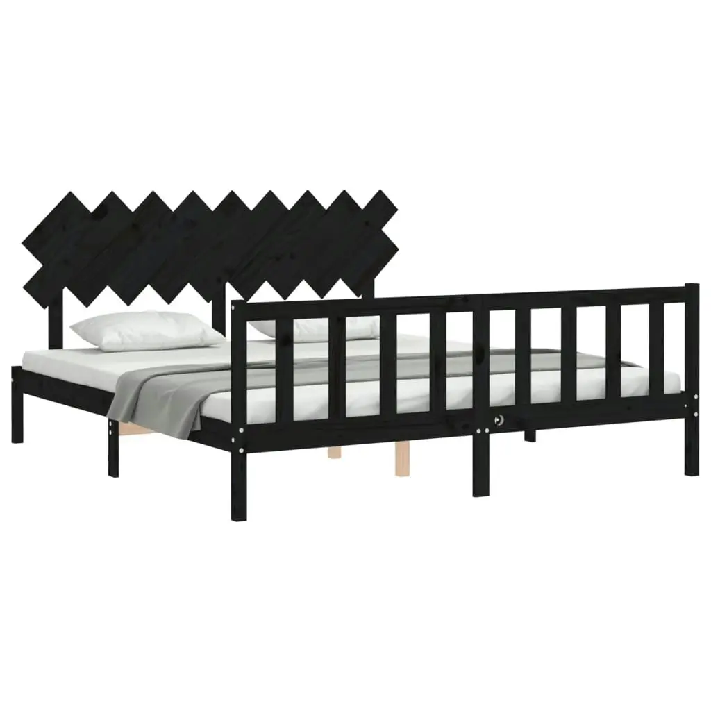 Bed Frame without Mattress Black 183x203 cm King Solid Wood Pine 3193485