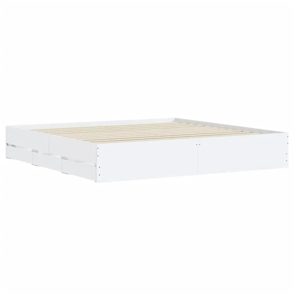 Bed Frame with Drawers White 183x203 cm King Size Engineered Wood 3207252