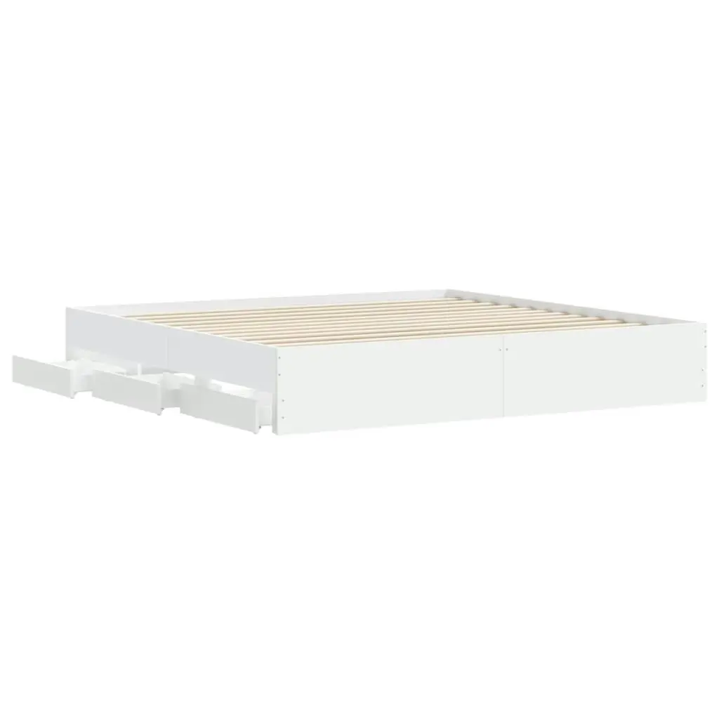 Bed Frame with Drawers White 183x203 cm King Size Engineered Wood 3207252