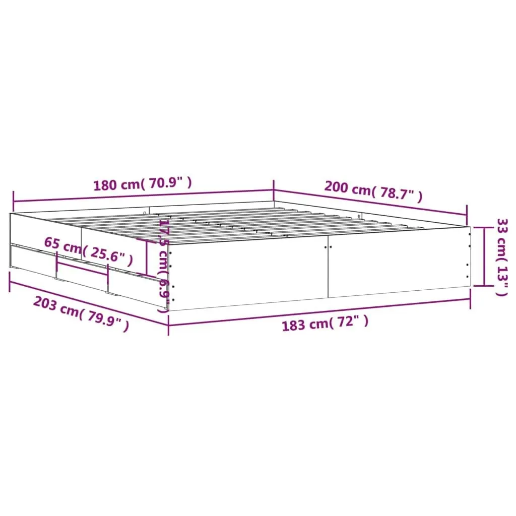 Bed Frame with Drawers White 183x203 cm King Size Engineered Wood 3207252